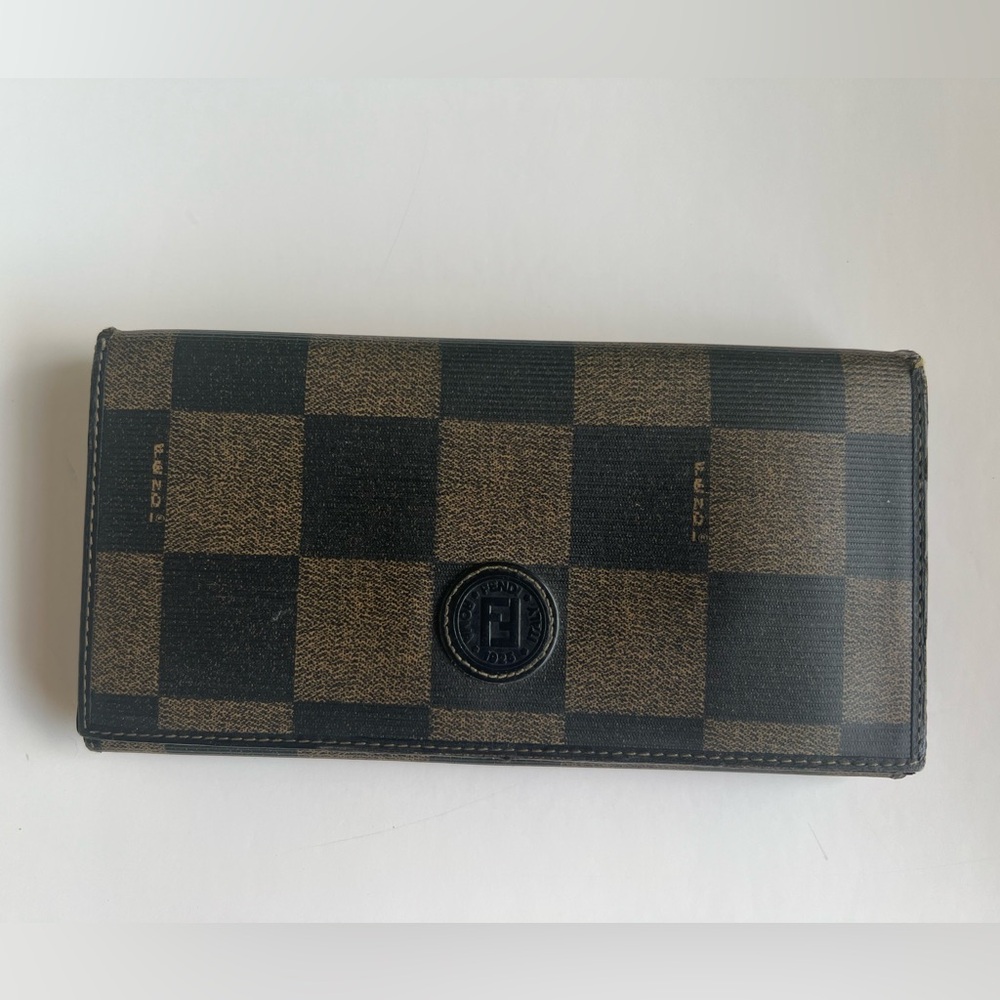 Fendi Pequin Checkered Lether Long Wallet